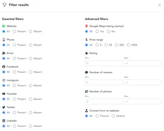 Filter results